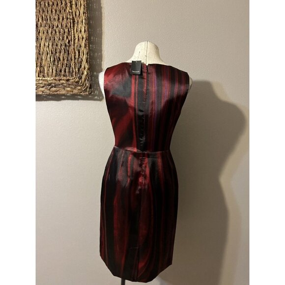 Tahari Dress Ruby Red Black Purple 6 Faux Stretch Silk Sheath NWT $198 - Picture 7 of 10